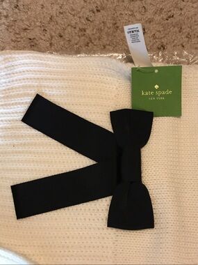 kate spade Cream Knit Scarf with Black Bow Detail